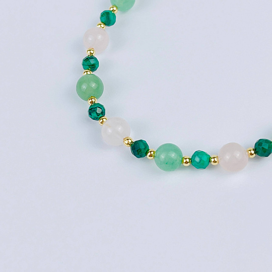 Браслет (Анахата) регулируемый из Малахита, Розового кварца и Авантюрина, Артикул: 117961 - изображение товара №4