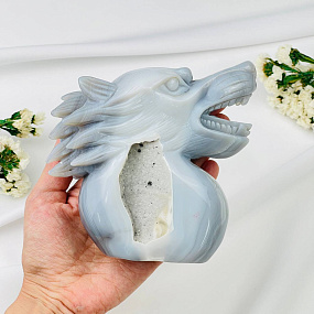 Волк резной из камня Агат серый с жеодой, Артикул: 071400 - изображение товара №3