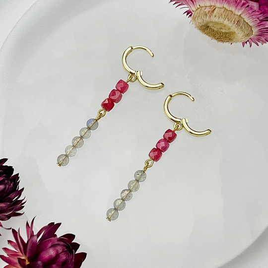 Серьги длинные из Родонита и Лабрадора, Артикул: 108551 - изображение товара №3