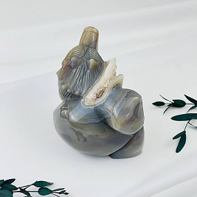 Волк резной из камня Агат серый с жеодой, Артикул: 071707 - изображение товара №4