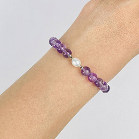 Браслет из лавандового Аметиста и Жемчуга