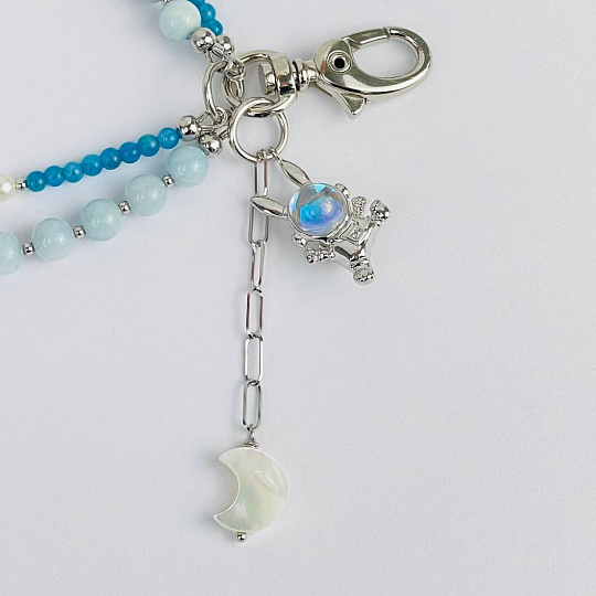 Брелок из Аквамарина, Апатита, Амазонита, Перламутра и Жемчуга, Артикул: 116695 - изображение товара №2