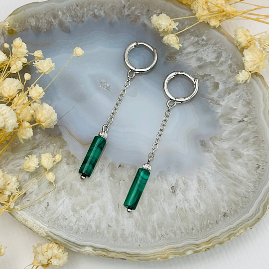 Серьги из Малахита на цепочке, Артикул: 101749 - изображение товара №1