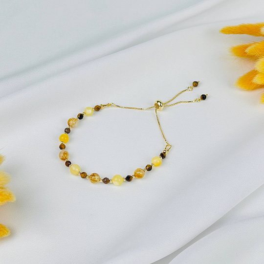 Браслет (Манипура) регулируемый из Цитрина, Кальцита и Тигрового глаза, Артикул: 117969 - изображение товара №1