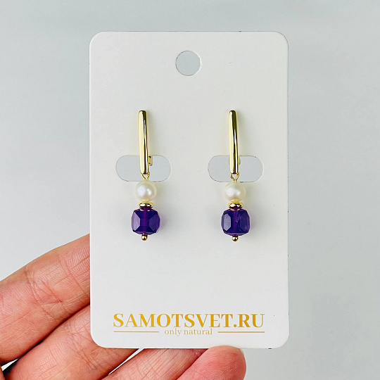 Серьги двойные из Аметиста и Жемчуга, Артикул: 116862 - изображение товара №1