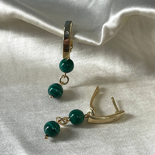 Серьги двойные из Малахита, Артикул: 097688 - изображение товара №1