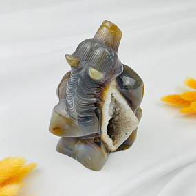 Медведь резной из камня Агат серый с жеодой, Артикул: 071399 - изображение товара №4