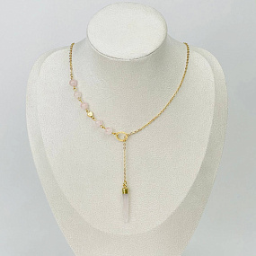 Колье на цепочке с Розовым кварцем