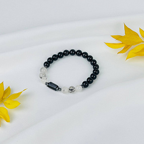 Браслет из Турмалина (Шерл) и Кварца с включениями