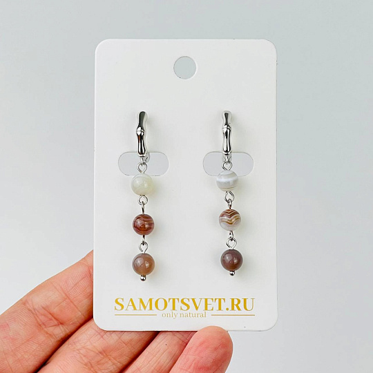 Серьги тройные из ботсванского Агата, Артикул: 116868 - изображение товара №1