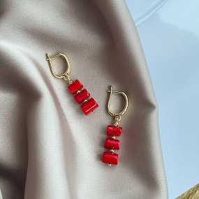 Серьги длинные из Коралла, Артикул: 095236 - изображение товара №1