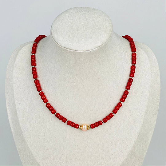 Колье из Коралла и Жемчуга, Артикул: 117151 - изображение товара №1