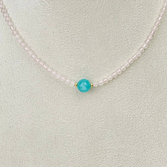 Колье из Розового кварца и Амазонита, Артикул: 115636 - изображение товара №2