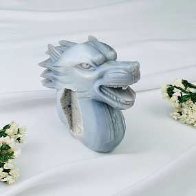 Волк резной из камня Агат серый с жеодой, Артикул: 071400 - изображение товара №4