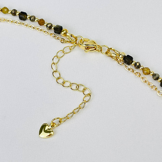 Колье двойное из Пирита, Обсидиана и Граната с кулоном из Лодолита, Артикул: 115346 - изображение товара №3
