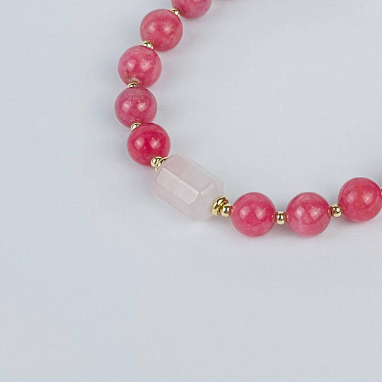 Браслет из Родонита и Розового кварца, Артикул: 117144 - изображение товара №3