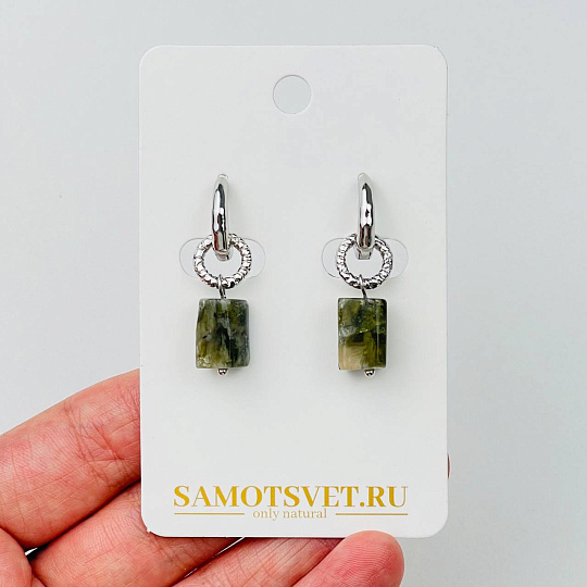 Серьги из Мусковита (зеленый Лепидолит), Артикул: 115528 - изображение товара №1