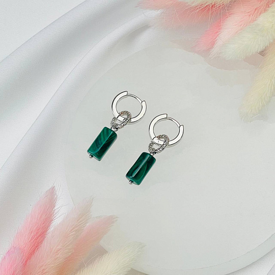 Серьги из зеленого Малахита, Артикул: 115530 - изображение товара №2