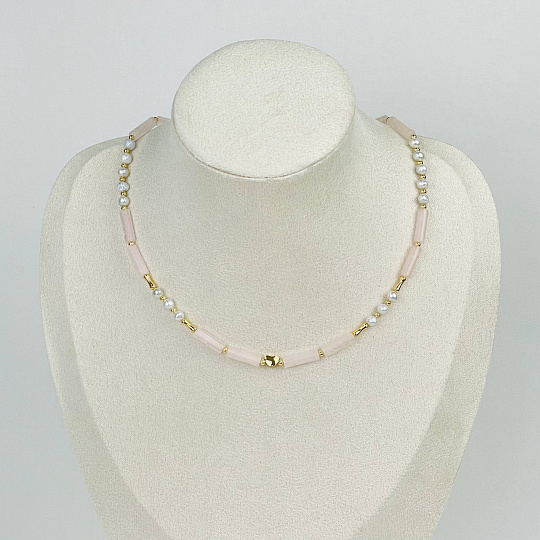 Колье из Розового кварца и Жемчуга, Артикул: 116888 - изображение товара №1