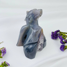 Медведь резной из камня Агат серый с жеодой, Артикул: 071737 - изображение товара №3