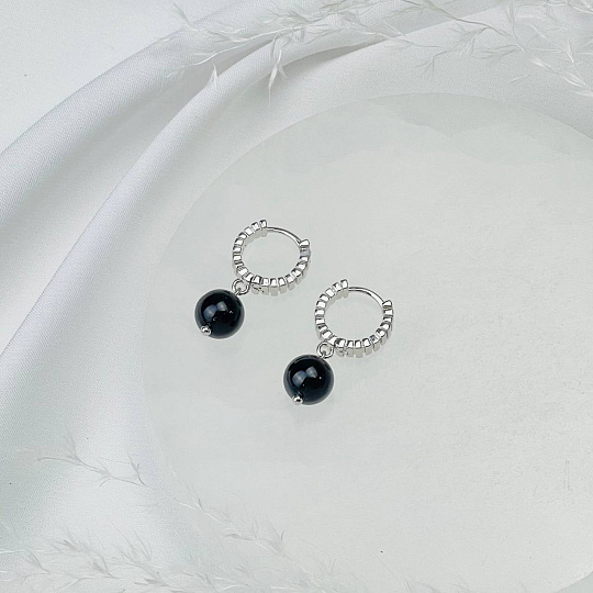 Серьги из черного Турмалина (Шерл), Артикул: 115547 - изображение товара №2