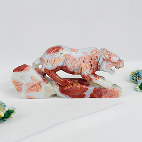 Статуэтка Тигр из розового цветочного Агата