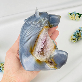 Волк резной из камня Агат серый с жеодой, Артикул: 071581 - изображение товара №4