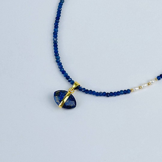 Колье из Содалита,Жемчуга и Лазурта, Артикул: 109808 - изображение товара №2