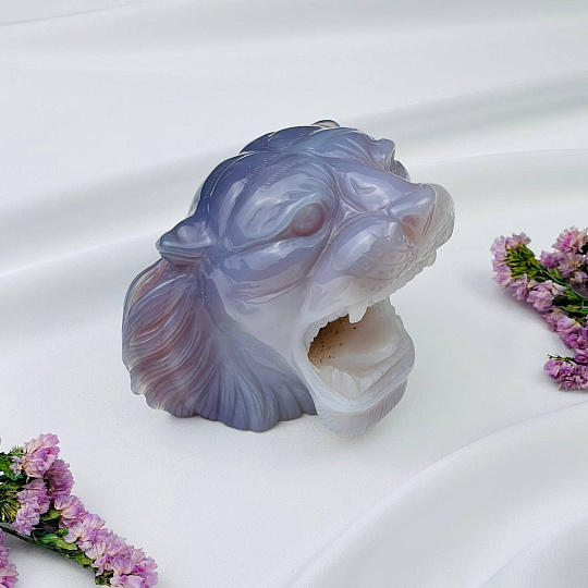 Тигр резной из камня Агат серый с жеодой, Артикул: 071556 - изображение товара №4