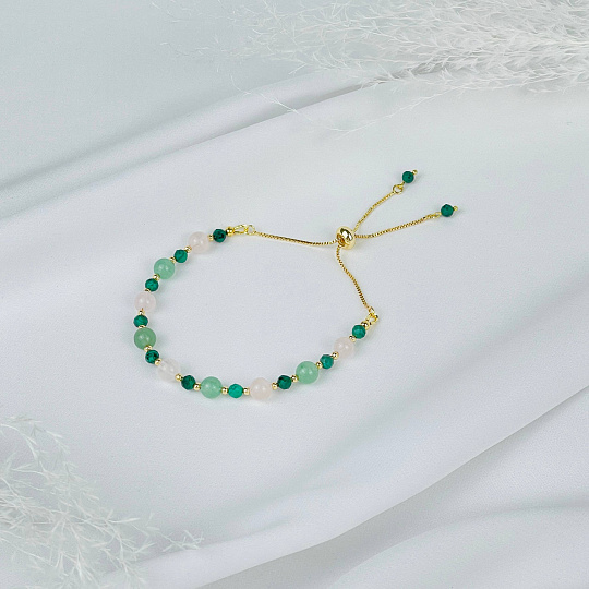 Браслет (Анахата) регулируемый из Малахита, Розового кварца и Авантюрина, Артикул: 117961 - изображение товара №1