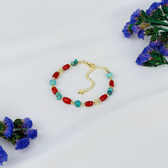 Браслет из Коралла и Бирюзы, Артикул: 117158 - изображение товара №1