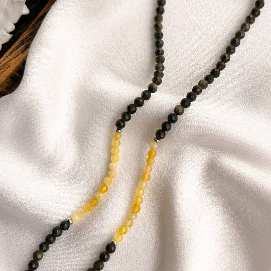 Бусы с кулоном из Обсидиана и Опала, Артикул: 098487 - изображение товара №3