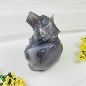 Волк резной из камня Агат серый с жеодой, Артикул: 071928 - изображение товара №3