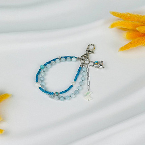 Брелок из Аквамарина, Апатита, Амазонита, Перламутра и Жемчуга