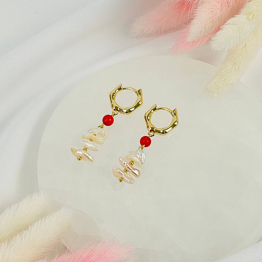 Серьги из Жемчуга и Коралла, Артикул: 116899 - изображение товара №2