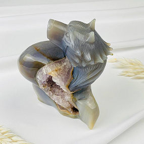 Волк резной из камня Агат серый с жеодой, Артикул: 071710 - изображение товара №2