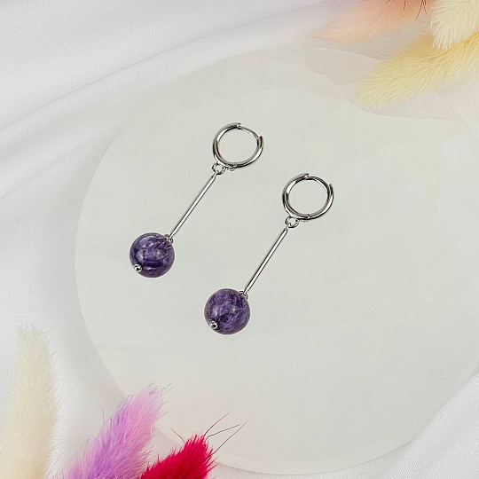 Серьги длинные из Чароита, Артикул: 116556 - изображение товара №2