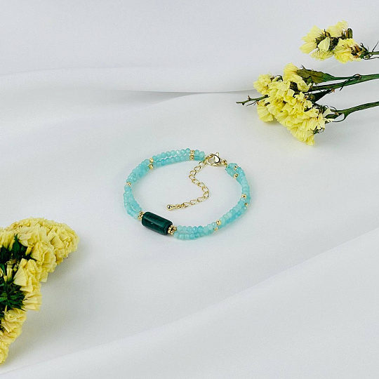 Браслет двойной из Амазонита и Малахита, Артикул: 116627 - изображение товара №2