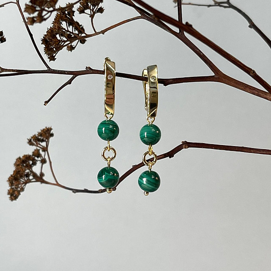 Серьги двойные из Малахита, Артикул: 097688 - изображение товара №2
