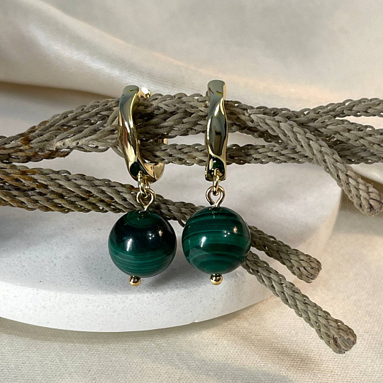 Серьги с Малахитом, Артикул: 097684 - изображение товара №1