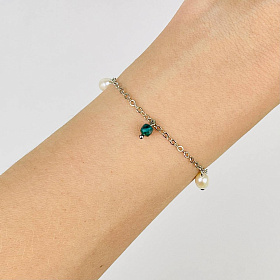 Браслет на цепочке из Малахита и Жемчуга