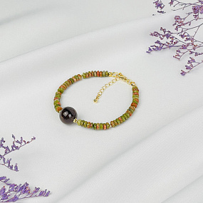 Браслет из Унакита и Раухтопаза, Артикул: 120414 - изображение товара №2
