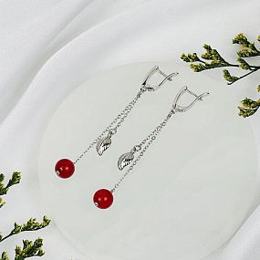 Серьги длинные из Коралла, Артикул: 075957 - изображение товара №2