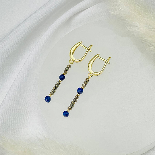 Серьги длинные из Пирита и Лазурита, Артикул: 115493 - изображение товара №2