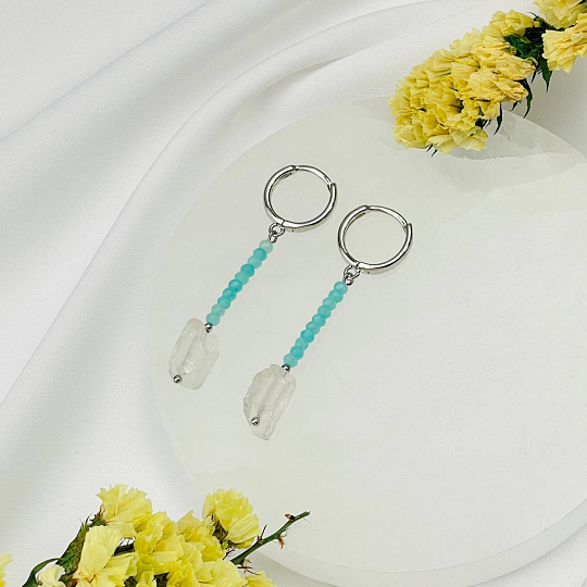 Серьги длинные из Амазонита и Горного Хрусталя, Артикул: 115556 - изображение товара №2