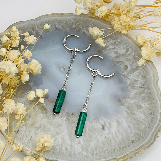 Серьги из Малахита на цепочке, Артикул: 101749 - изображение товара №3