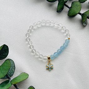 Браслет с подвеской "Снежинка" из Аквамарина и Горного Хрусталя