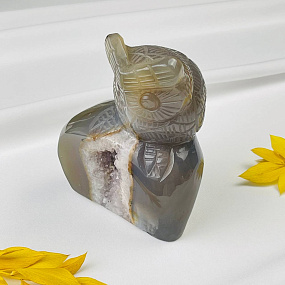 Сова резная из камня Агат серый с жеодой, Артикул: 071561 - изображение товара №2