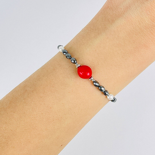 Браслет из Жемчуга, Гематита и Коралла, Артикул: 117816 - изображение товара №2