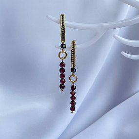Серьги длинные из Граната и черной Шпинели, Артикул: 095473 - изображение товара №1